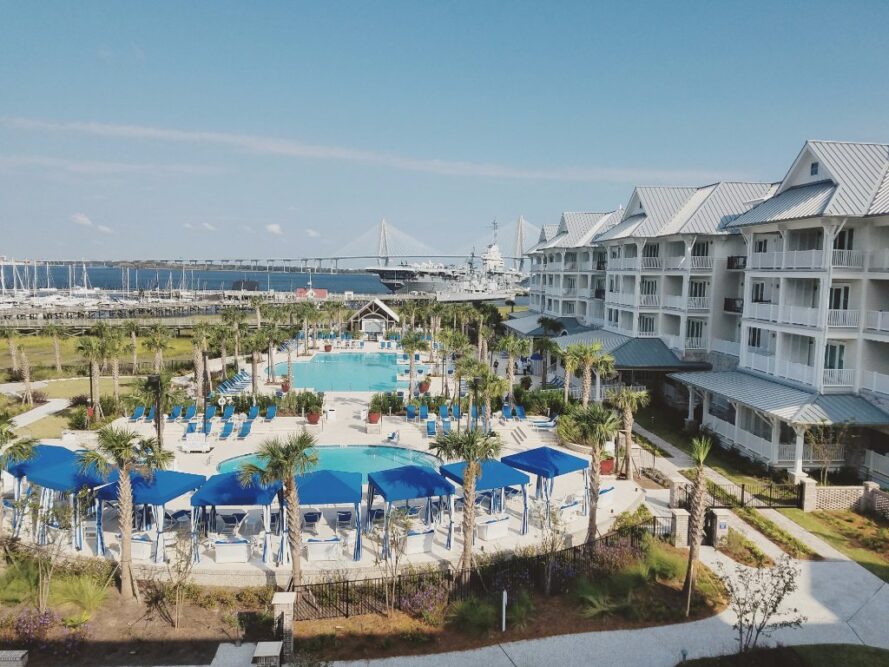 Beach Club with pool and Ravenel bridge in background
